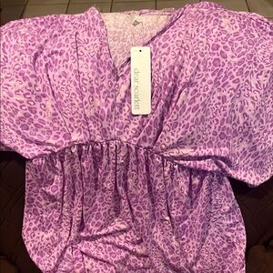 Purple Ruched Short Sleeve Blouse